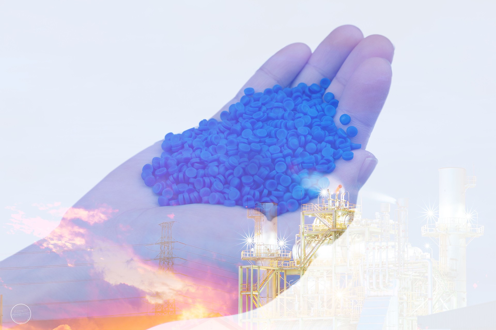 Close-up of plastic polymer granules. polymer plastic. compound polymer. plastic beads. resin from plant polyethylene. Raw materials for making water pipes, Plastics from petrochemicals and compound extrusion.